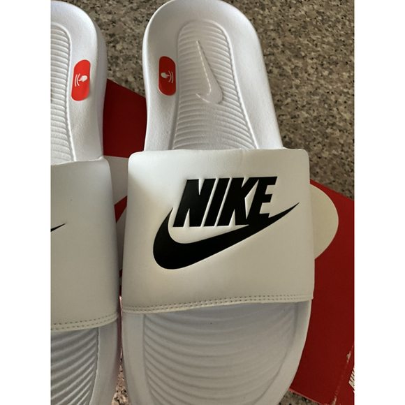 Nike Victori One Slide Sandals WHITE BLACK SWOOSH CN9675-100 SZ:14 - Picture 8 of 9